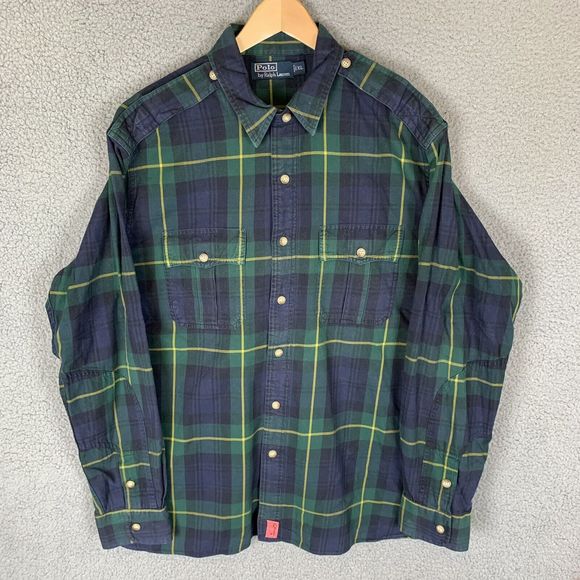 S Polo Ralph Lauren Shirt Mens XL Green Button Down Long Sleeve Tartan Plaid - Picture 1 of 7